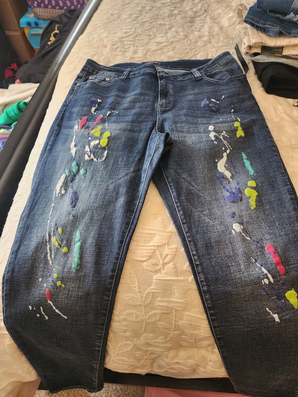Ashley Stewart Dark Blue Paint-Splatter Boyfriend Jeans